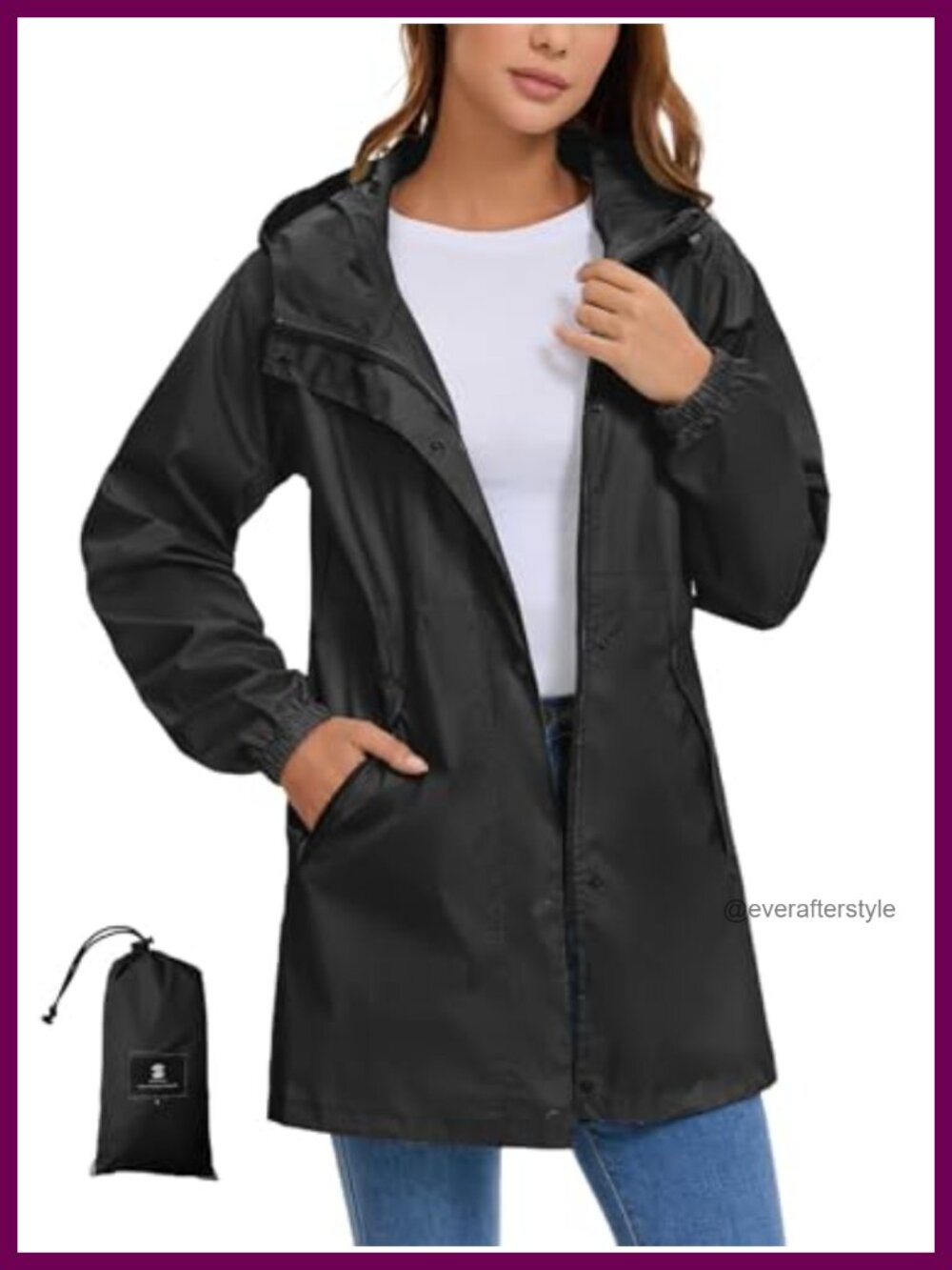 SaphiRose Lightweight Packable Rain Jacket Waterproof Hooded Raincoat
